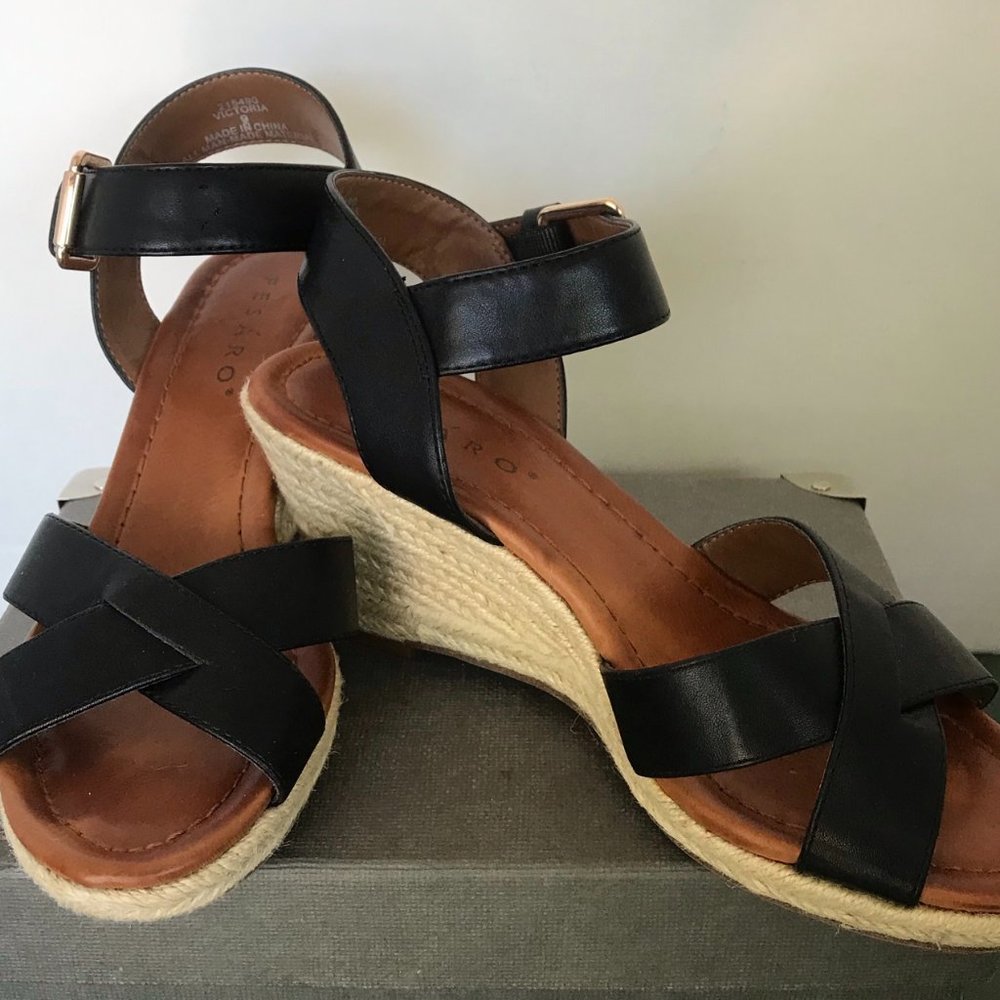 Pesaro Black Straps Wedge Sandals